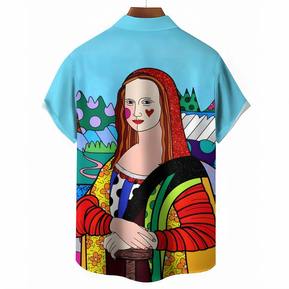 Men's Mona Lisa Smile Casual Short Sleeve Shirt 2312000476
