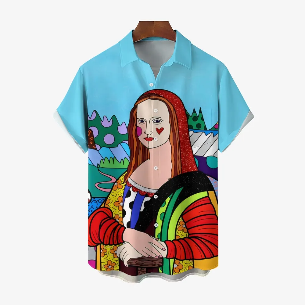 Men's Mona Lisa Smile Casual Short Sleeve Shirt 2312000476
