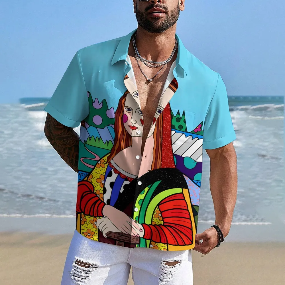 Men's Mona Lisa Smile Casual Short Sleeve Shirt 2312000476