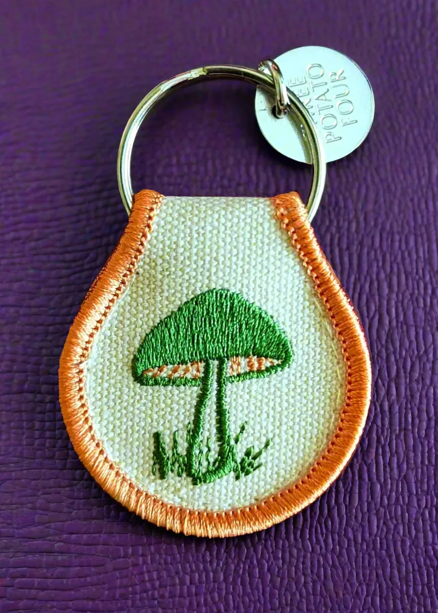 Mushroom Embroidered Patch Keychain