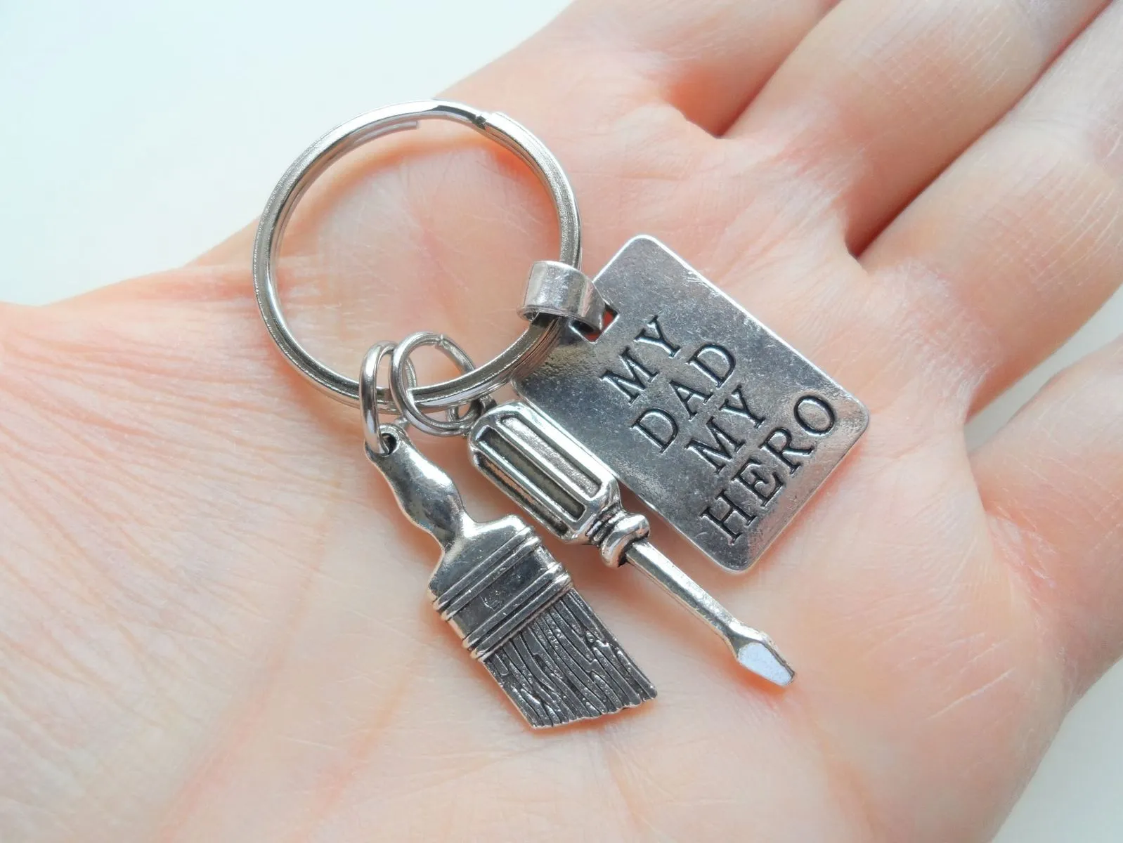 My Dad My Hero Keychain with Screwdriver Tool Charm and Paintbrush Charm, Father's Keychain