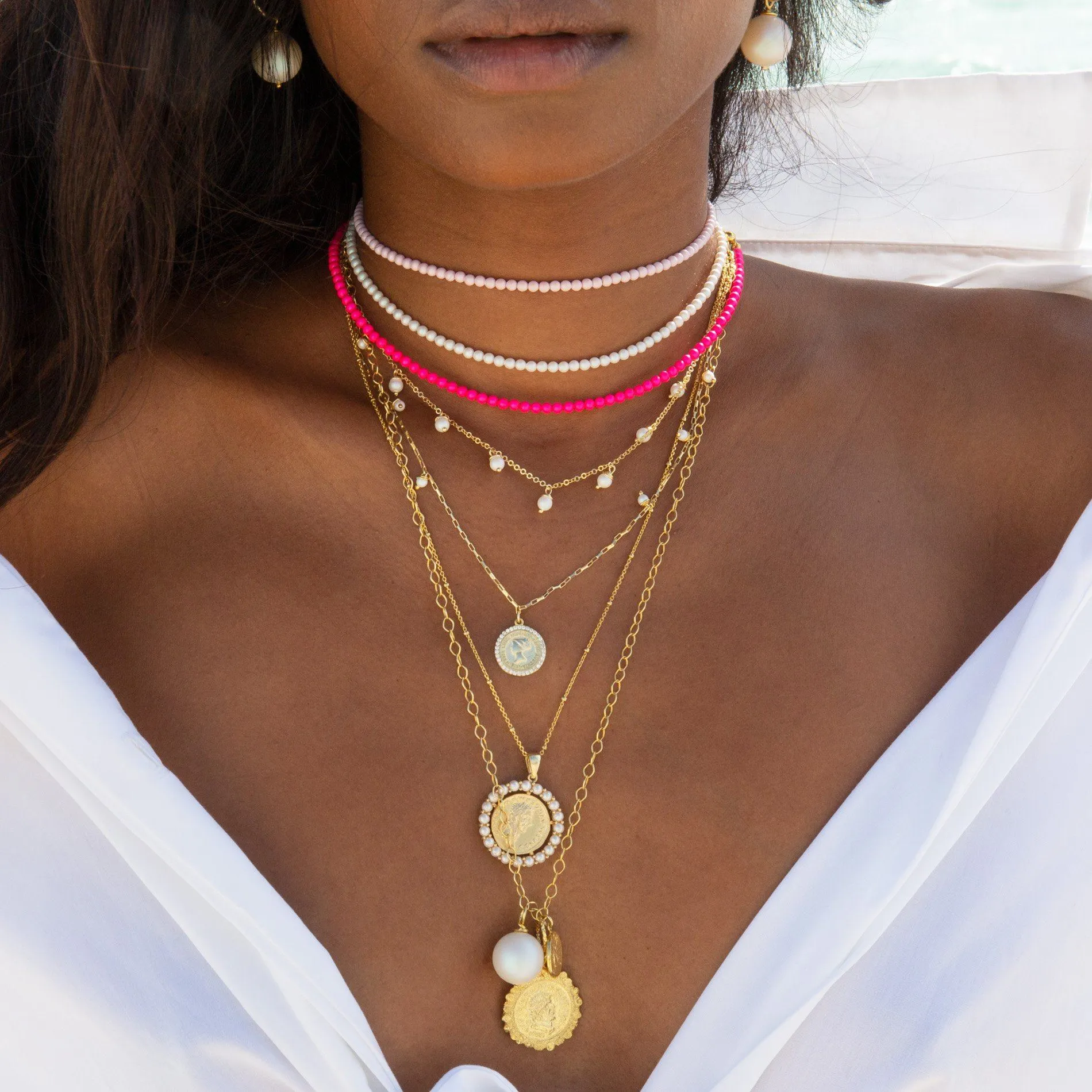 Neon Pearl Beaded Choker