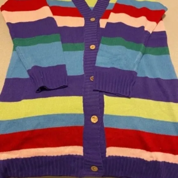 NEW INVENTORY 🎆Rainbow Stripe Pattern Drop Shoulder Cardigan🎆