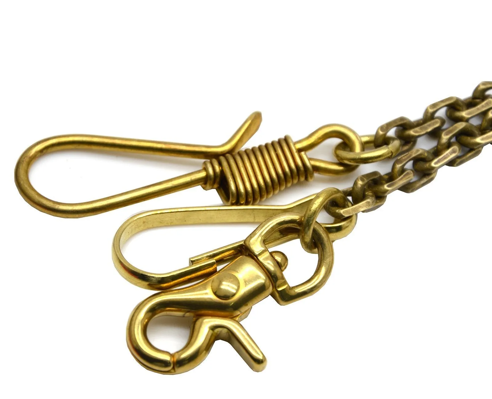 Okones 22.4'' Overall Length,Solid Brass Man Pants Keychain Key Jean Wallet Chain Key Ring Belt Hook Key Buckle with Fine Snap Hook &Split Ring (Fish Hook Curb chain)