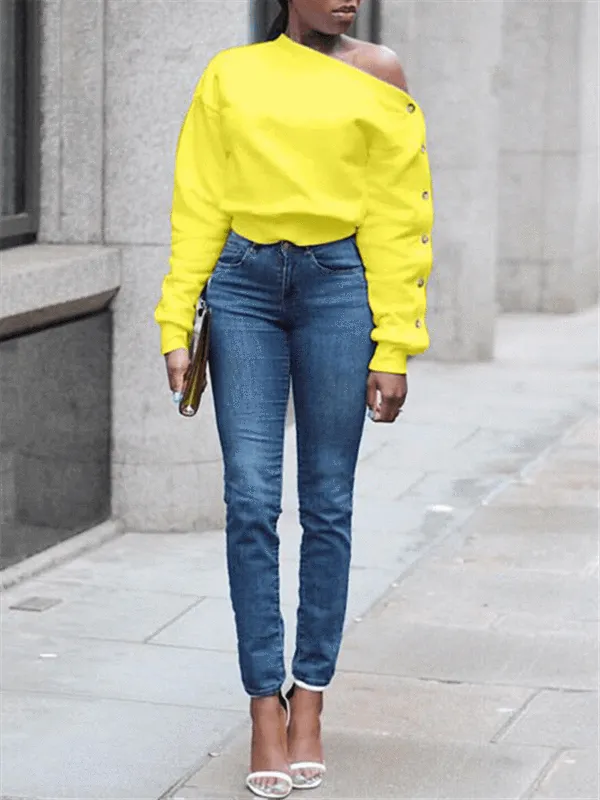 One Shoulder Button Sleeve Top
