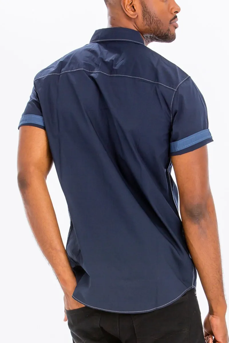 OUTLINE STITCH SHORT SLEEVE BUTTON DOWN SHIRT