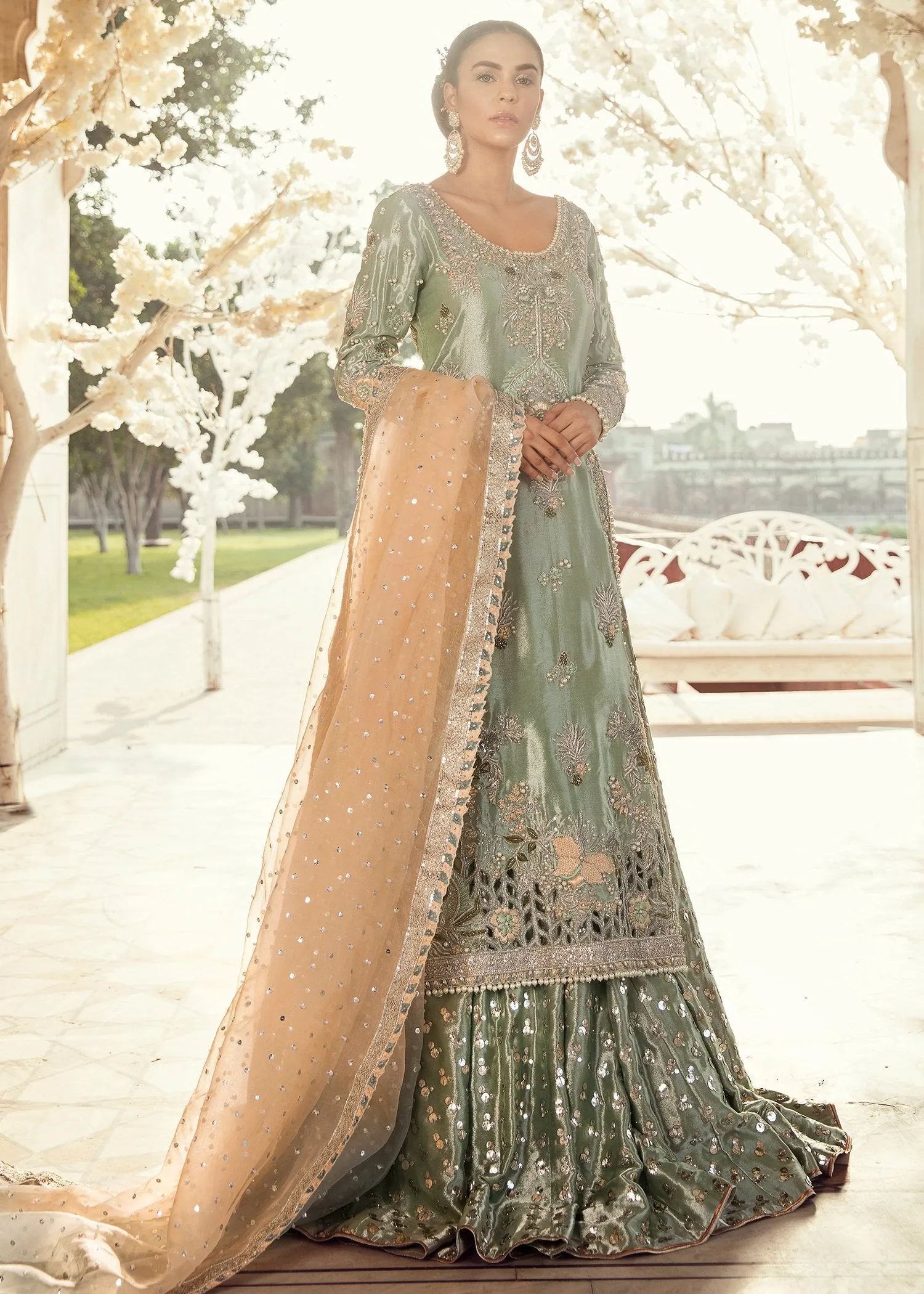 Pakistani Bridal Lehnga with Long Shirt for Wedding #J5108