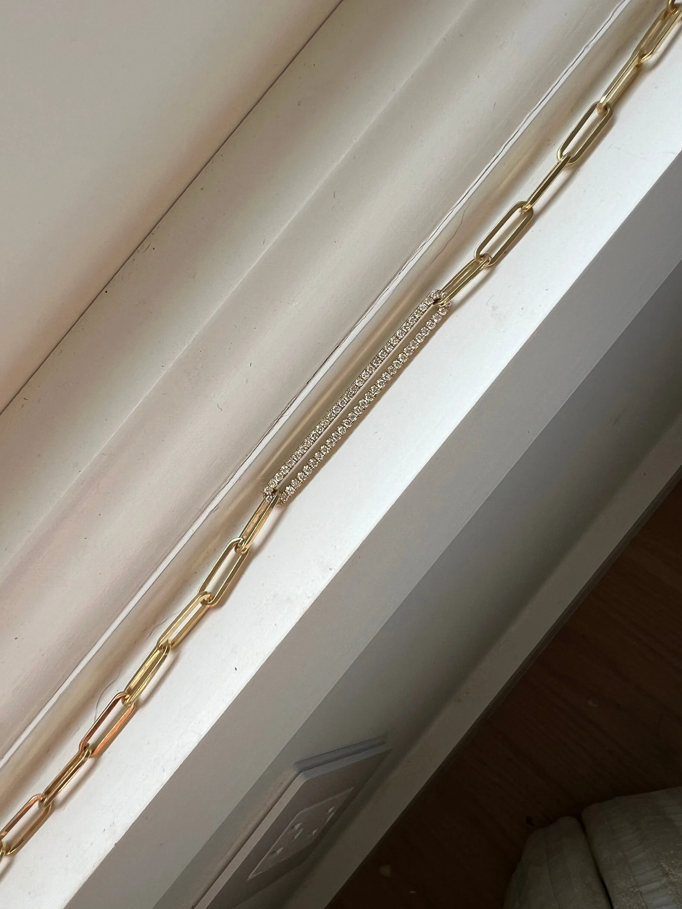Paperclip Chain Necklace with Natural Diamonds, 14K Solid Gold.