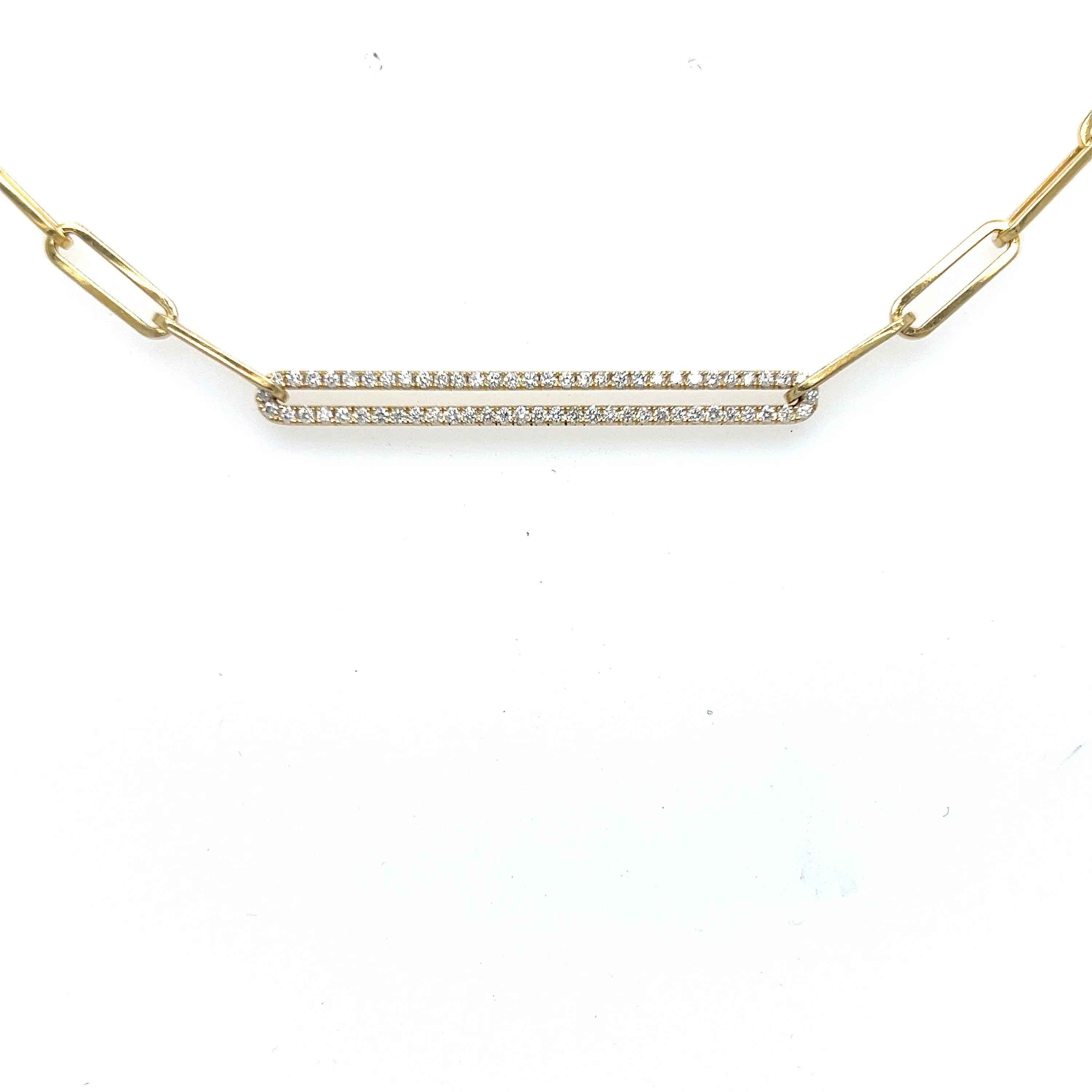Paperclip Chain Necklace with Natural Diamonds, 14K Solid Gold.