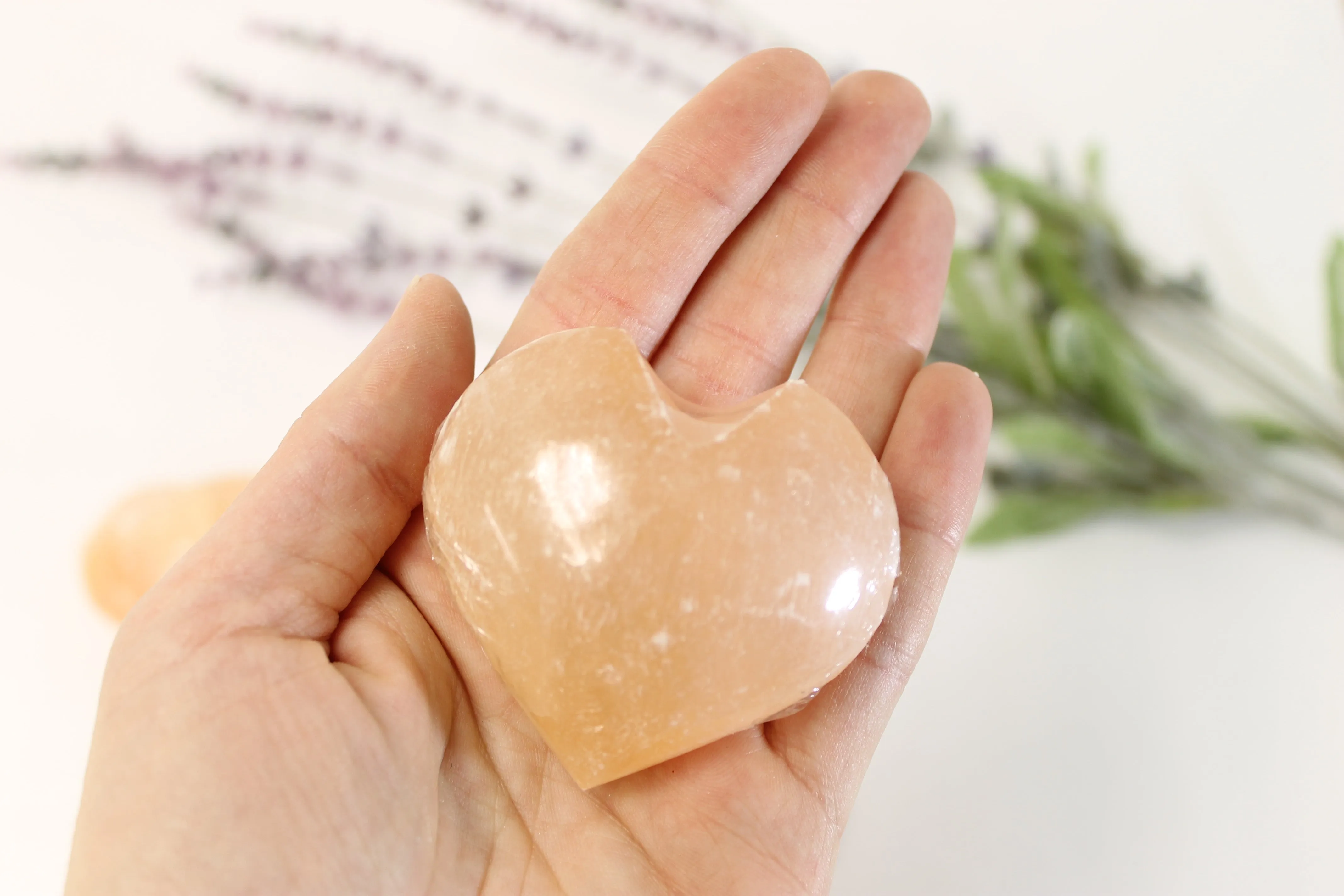 Peach Selenite Puffy Heart