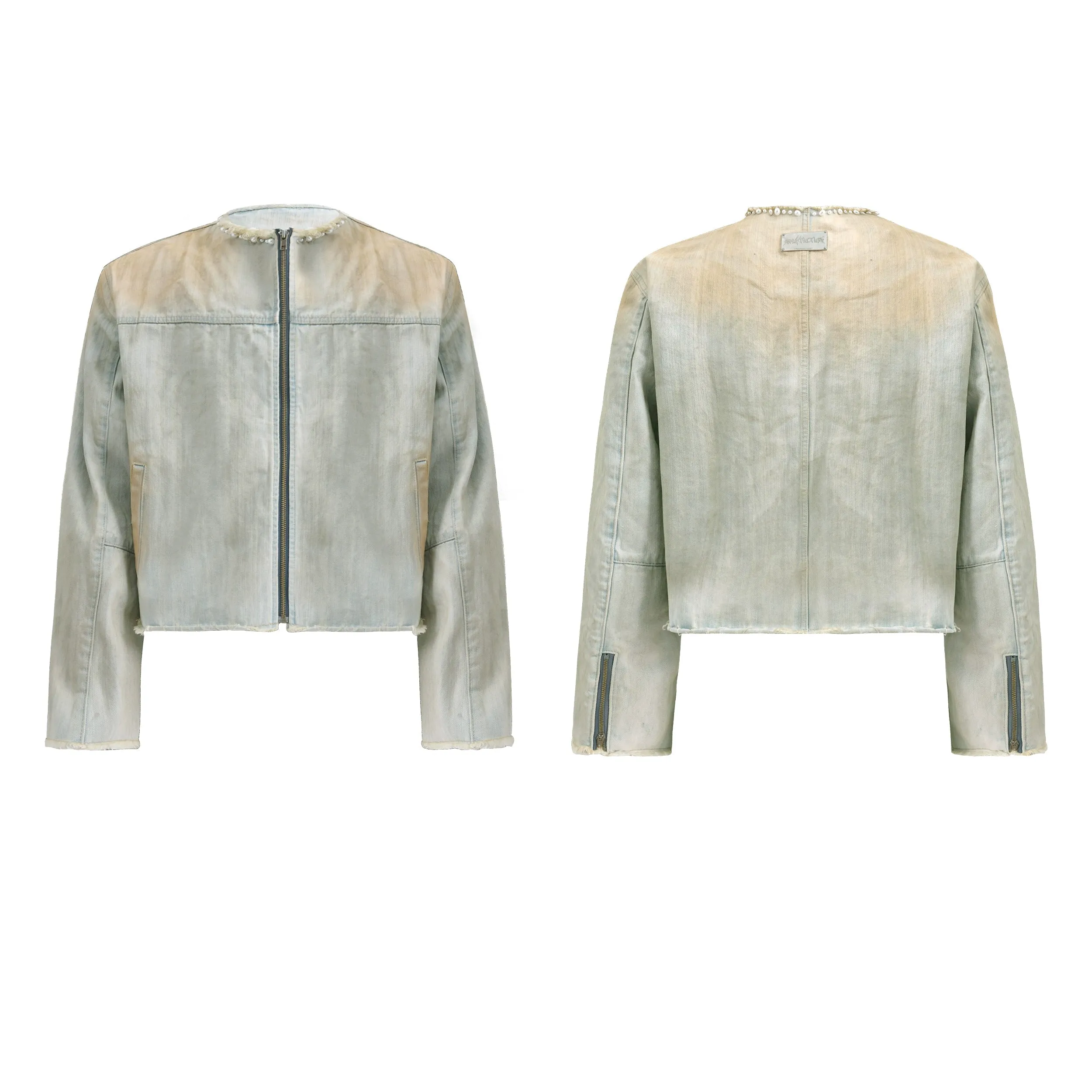 Pearl Embellished Vintage Denim Jacket