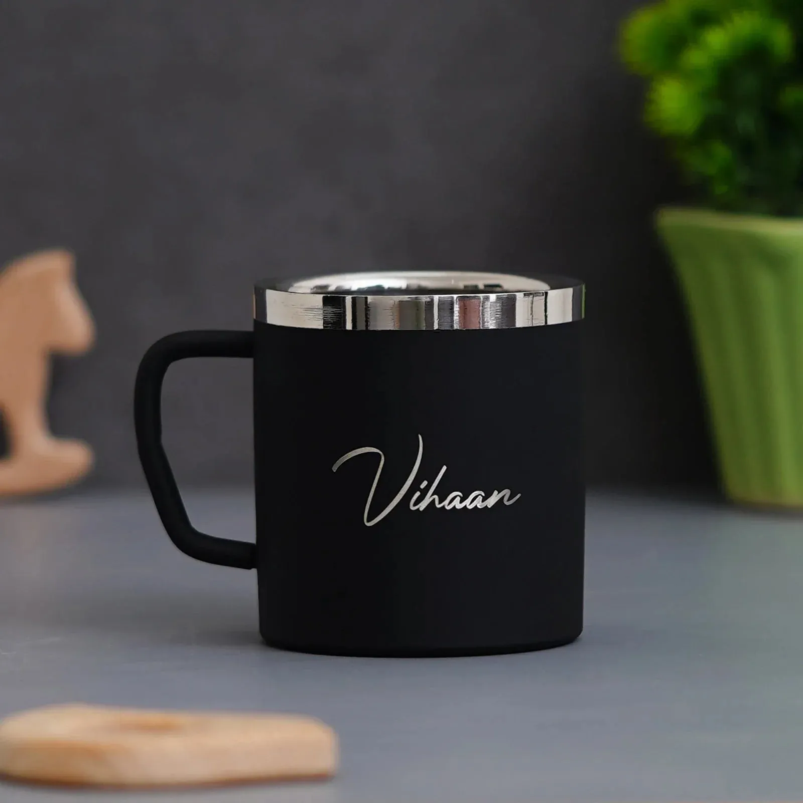 Personalised Black Classic Smart Bottle (1 Litre), Stainless Steel Mug & All in One Men's Combo (2 pcs) - Tan