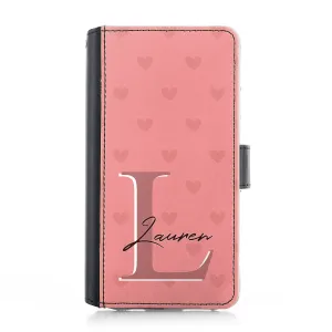 Personalised Google Leather Case - Rose Pink Heart Monogram and Name