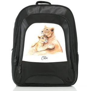 Personalised Rucksack with Welcoming Text and Embracing Mum and Baby Lions