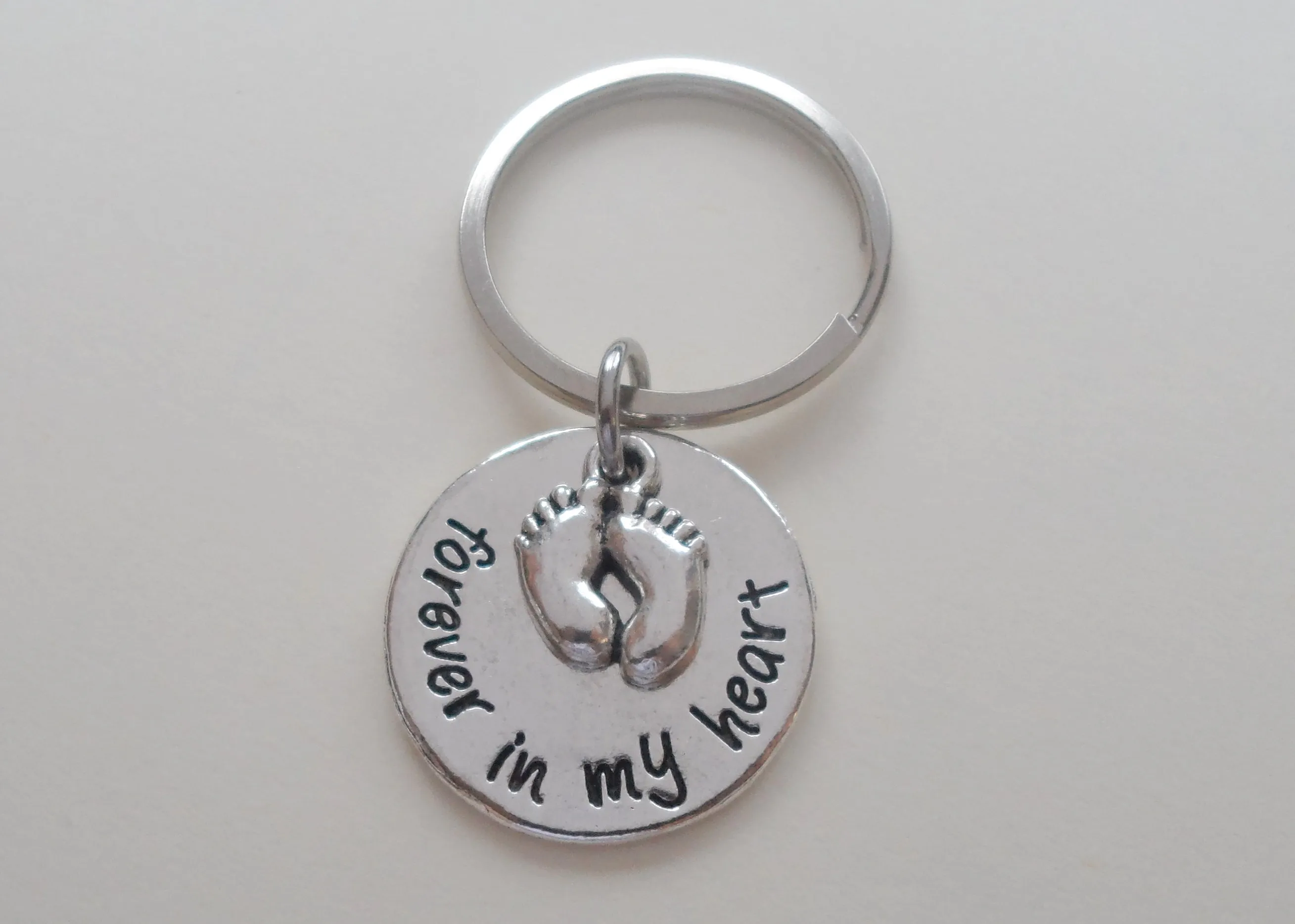 Personalized Forever in My Heart Keychain with Baby Feet Charm, Baby Memorial Keychain for a Baby Loss Gift, a Stillborn or Miscarriage