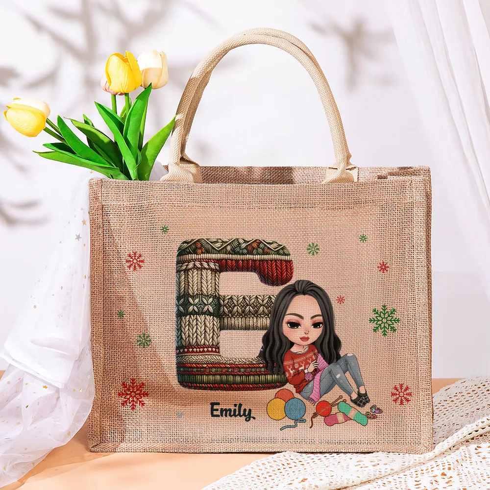 Personalized Gift For Knitters Alphabet Christmas Jute Tote Bag 01HUPU181124HH