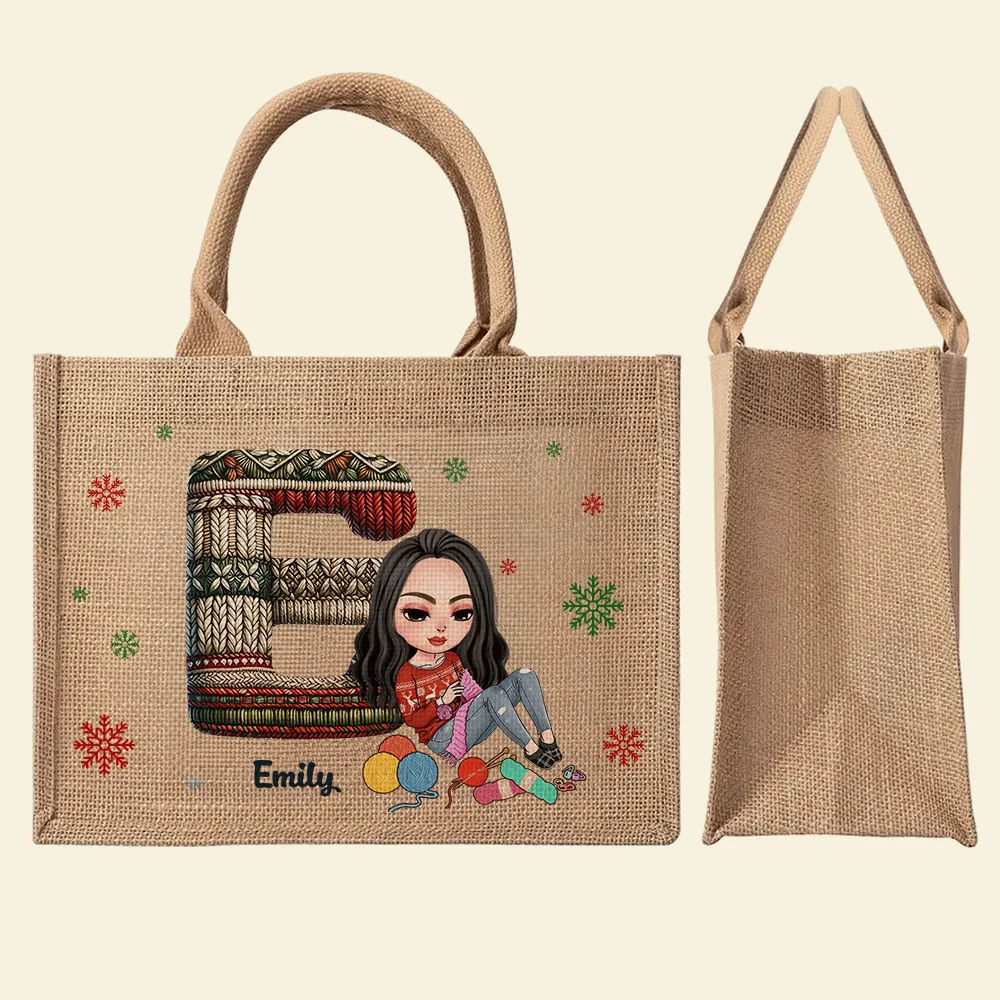 Personalized Gift For Knitters Alphabet Christmas Jute Tote Bag 01HUPU181124HH