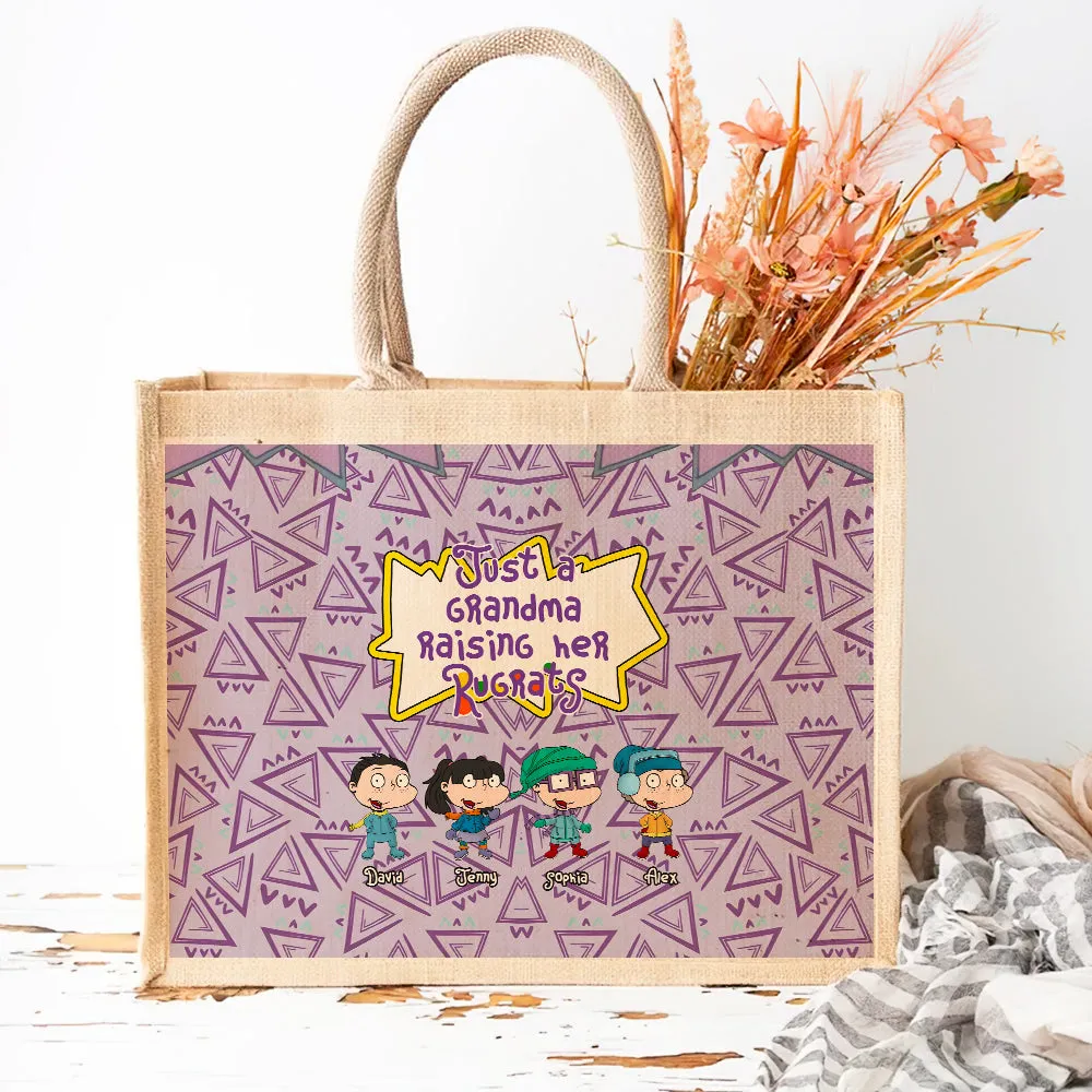 Personalized Gifts For Grandma Jute Tote Bag, Just A Mama Raising 01TGMH161124HG