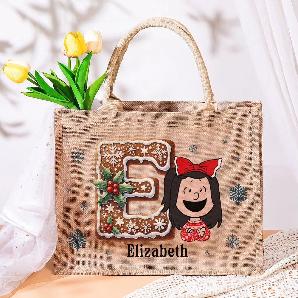 Personalized Gifts For Kids Jute Tote Bag Christmas Alphabet 05HUQN151124HH