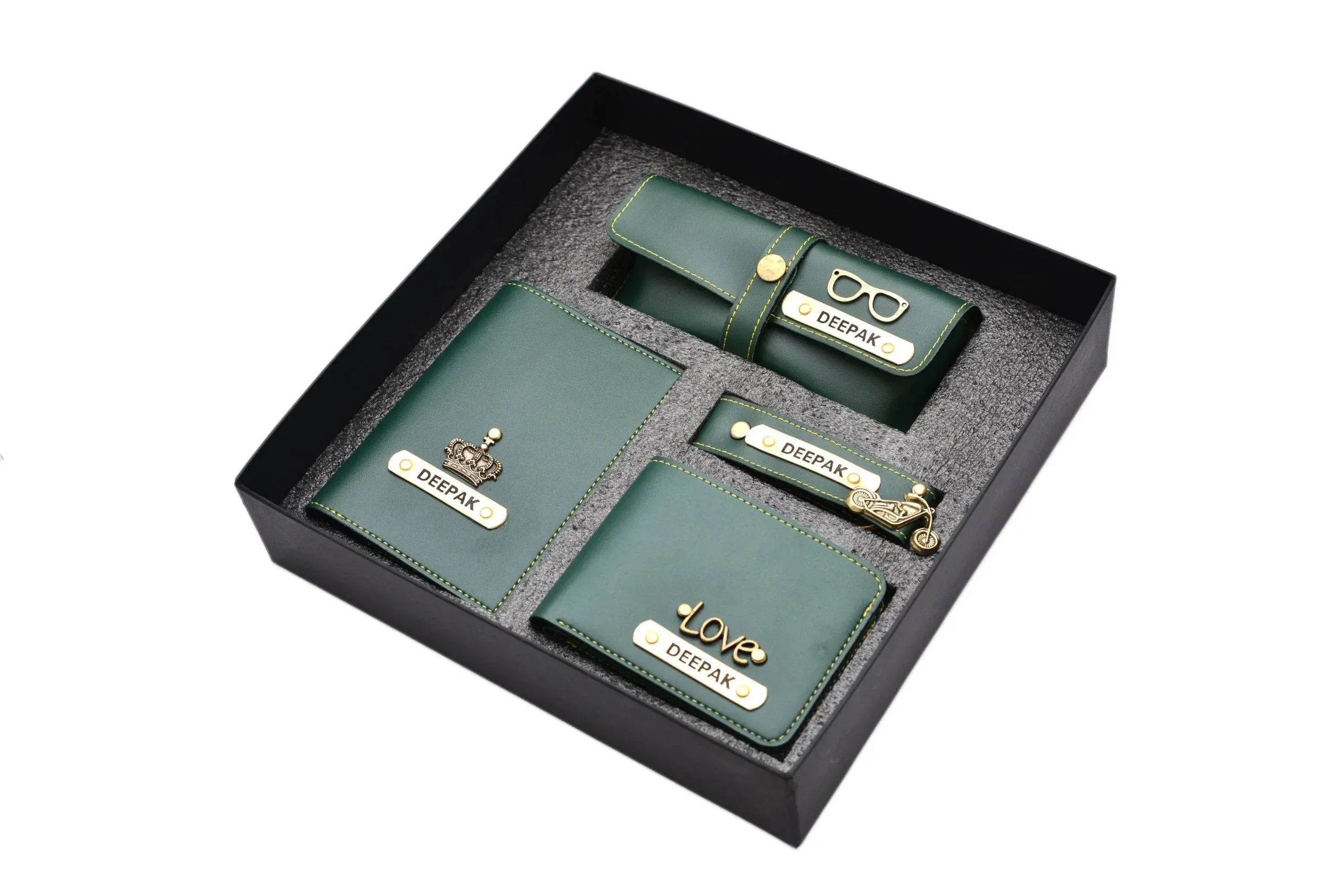 Personalized Temperature Bottle, Stainless Steel Mug &  All in One Men's Combo (4 pcs) - Olive Green