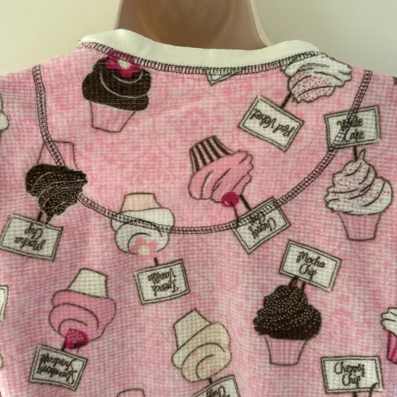 PJ Salvage Pink White Brown Cupcake Print Vintage Velour Waffle Nightshirt M
