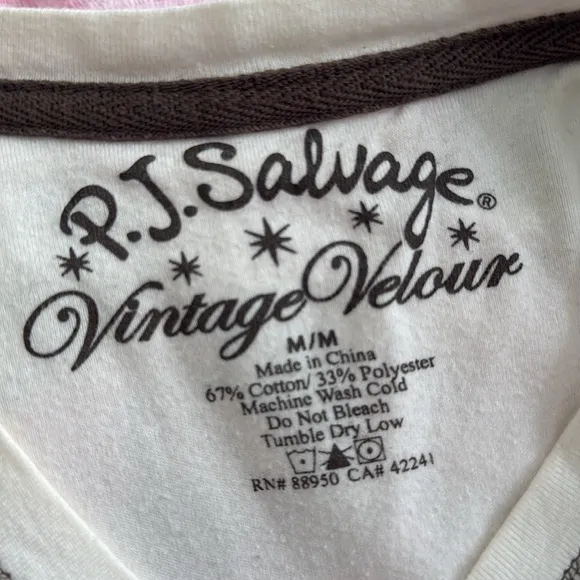 PJ Salvage Pink White Brown Cupcake Print Vintage Velour Waffle Nightshirt M