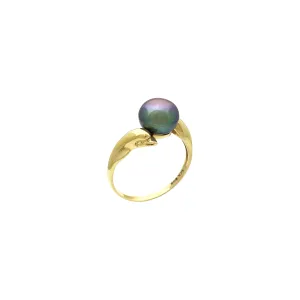 Playful Dolphins Black Pearl Ring (14K)