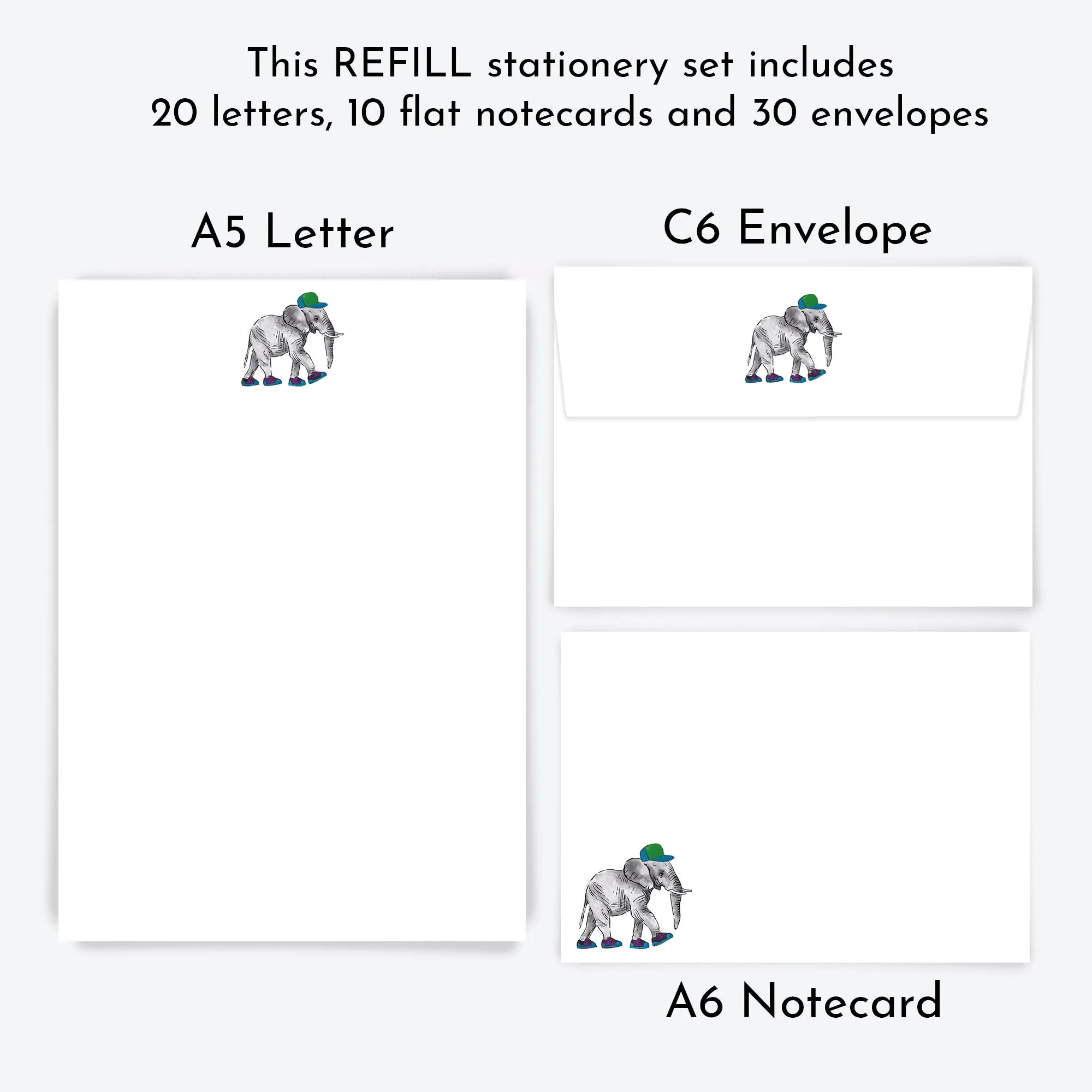 Playful Elephant Letter & Card Writing Set - REFILL