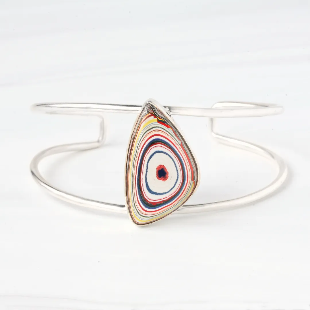 Playful Fordite and Silver Cuff Bracelet