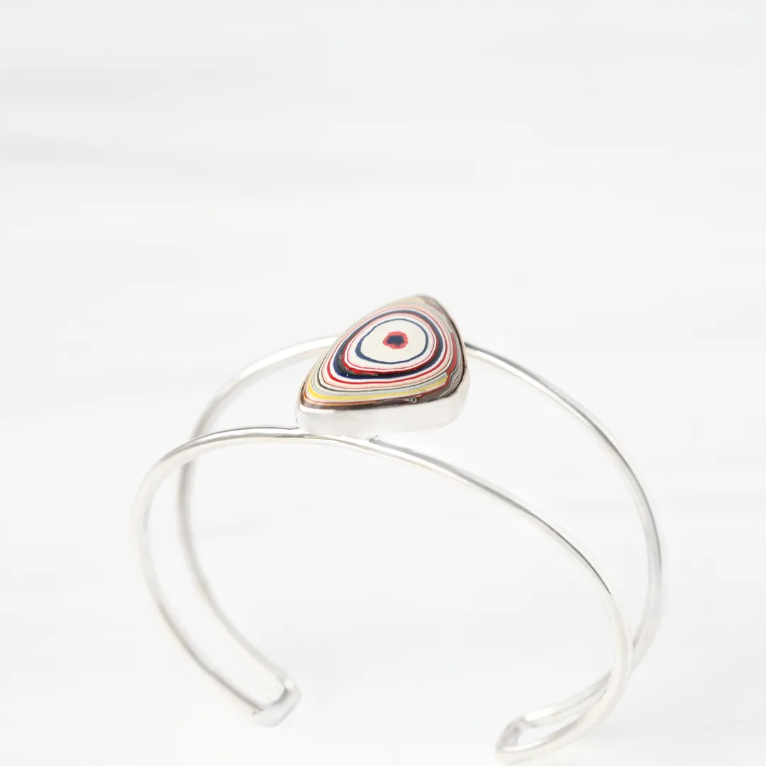Playful Fordite and Silver Cuff Bracelet