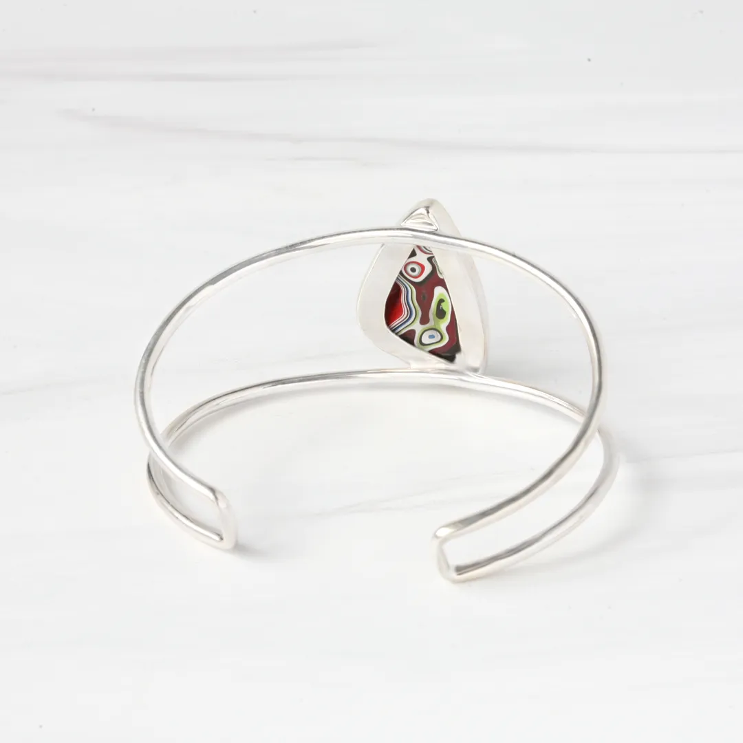 Playful Fordite and Silver Cuff Bracelet