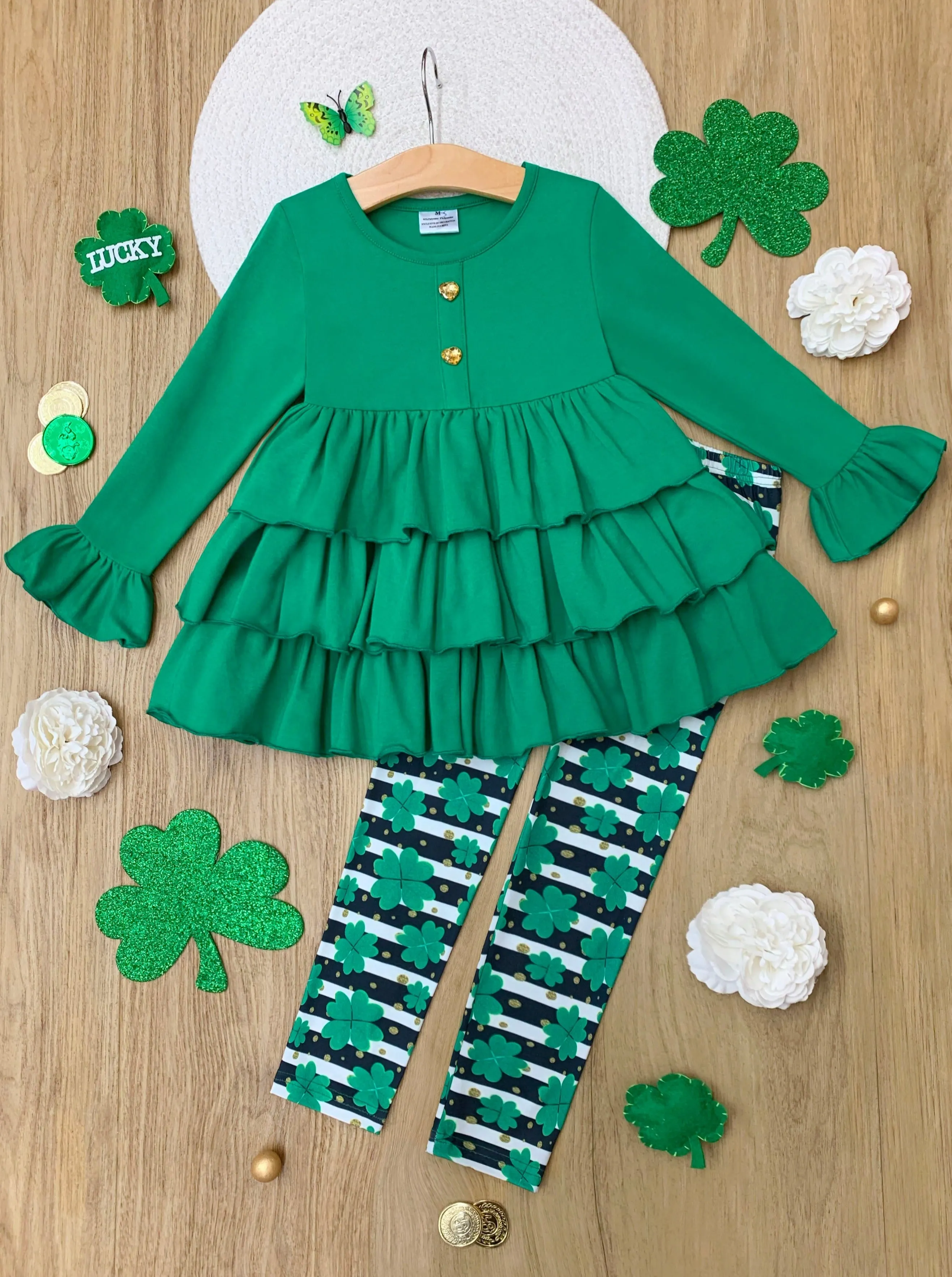Playful St. Paddy Striped Clover Legging Set