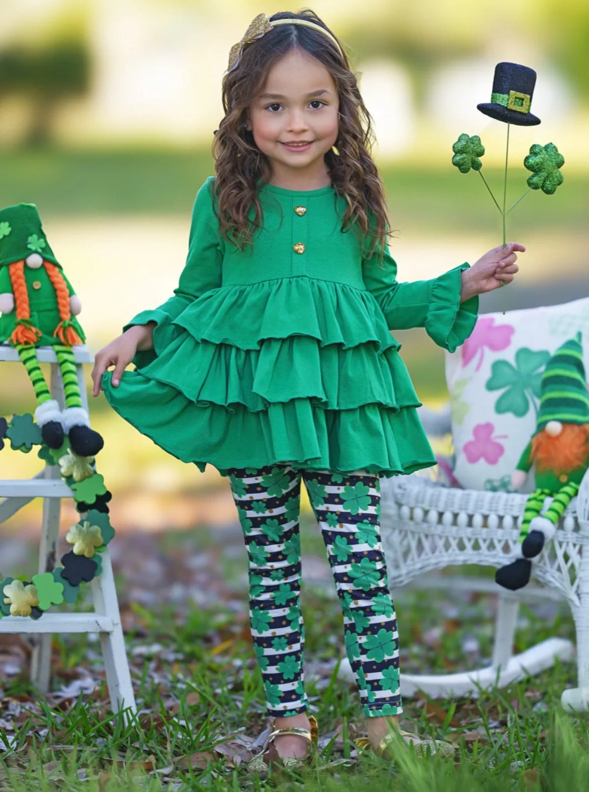 Playful St. Paddy Striped Clover Legging Set