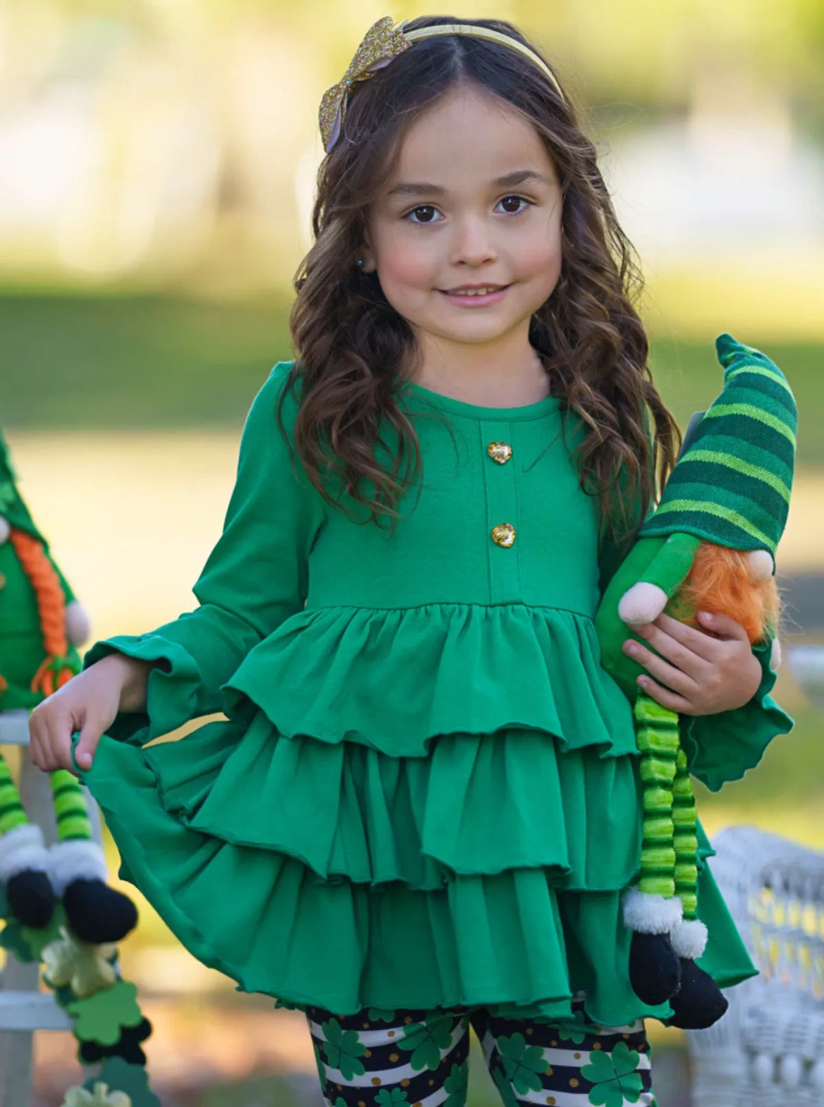 Playful St. Paddy Striped Clover Legging Set