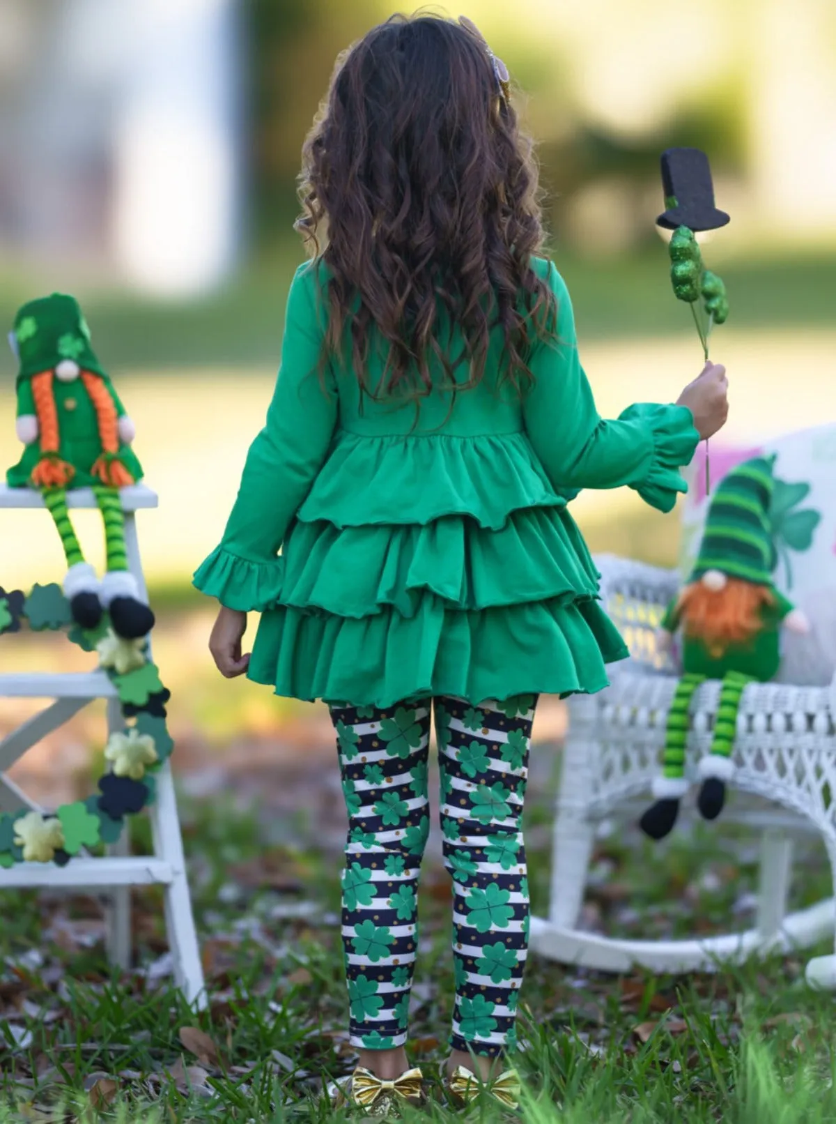 Playful St. Paddy Striped Clover Legging Set