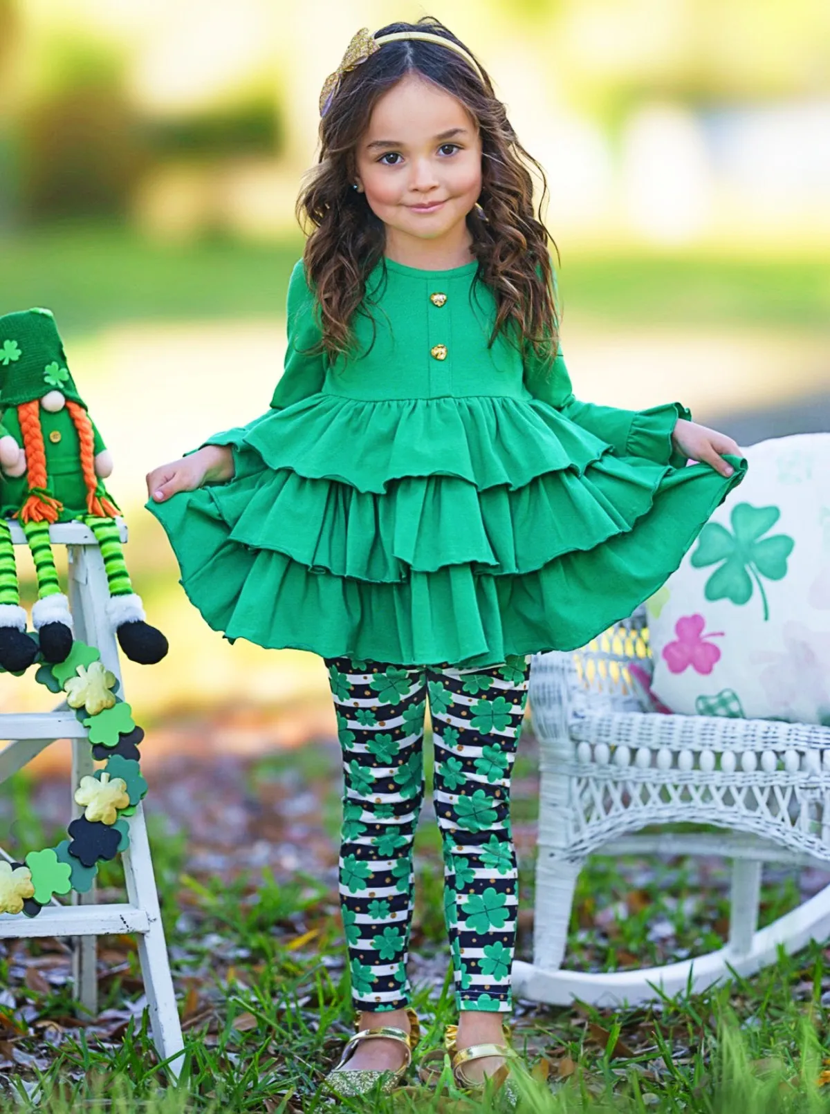Playful St. Paddy Striped Clover Legging Set