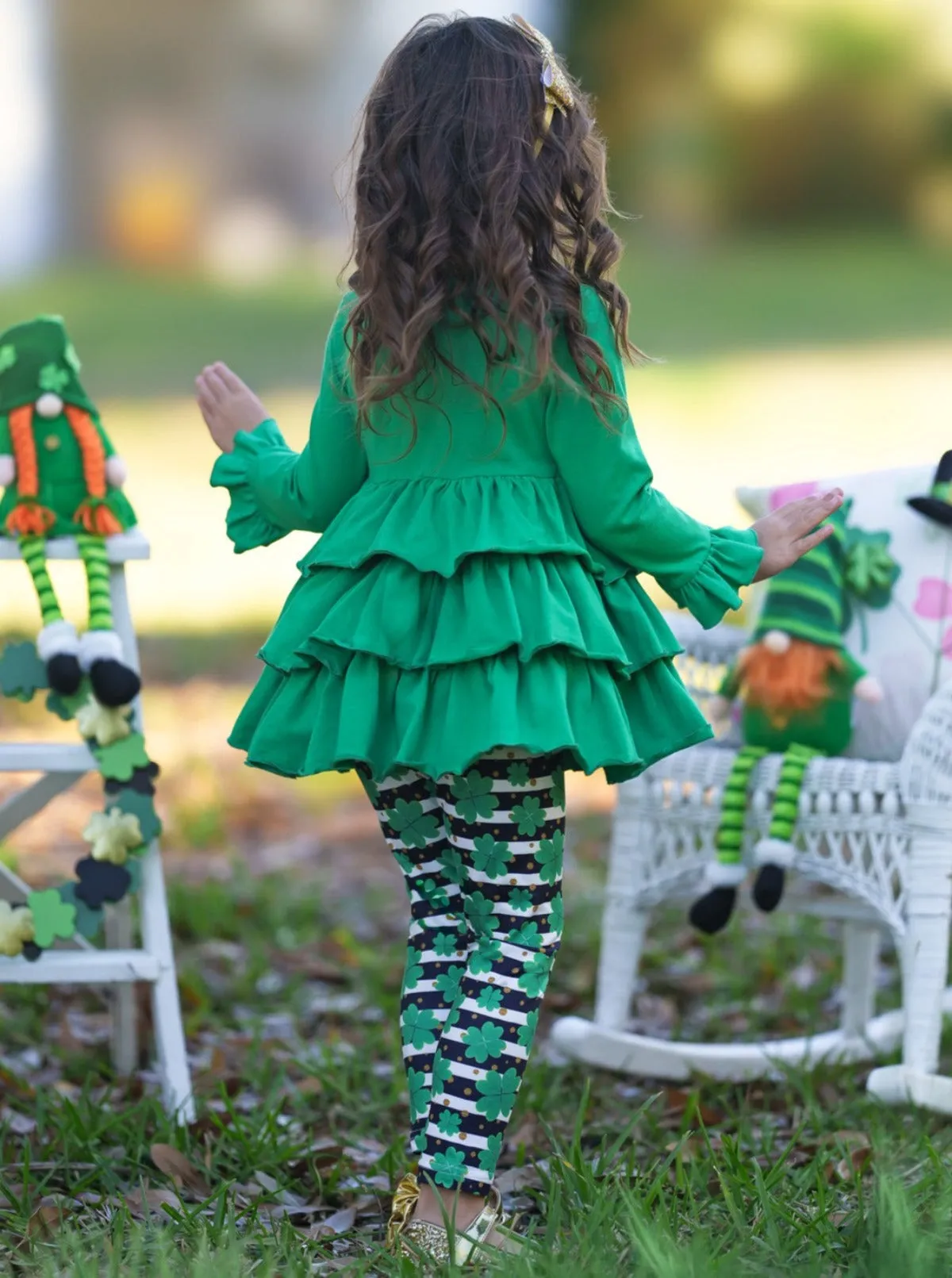 Playful St. Paddy Striped Clover Legging Set