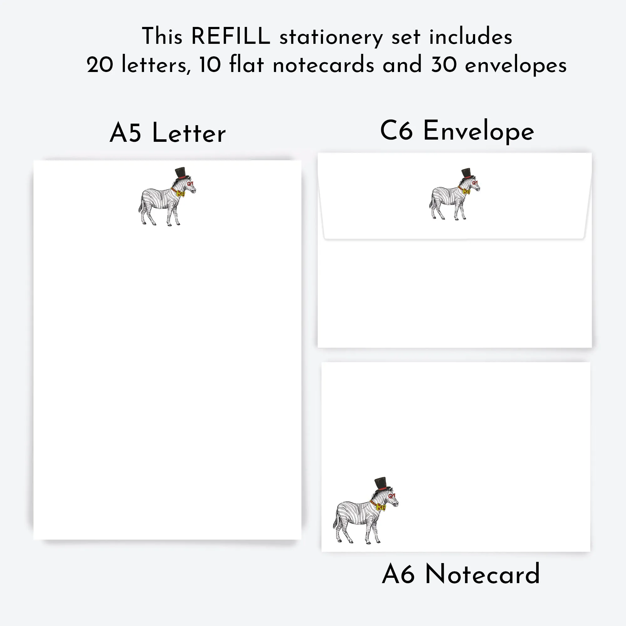 Playful Zebra Letter & Card Writing Set - REFILL