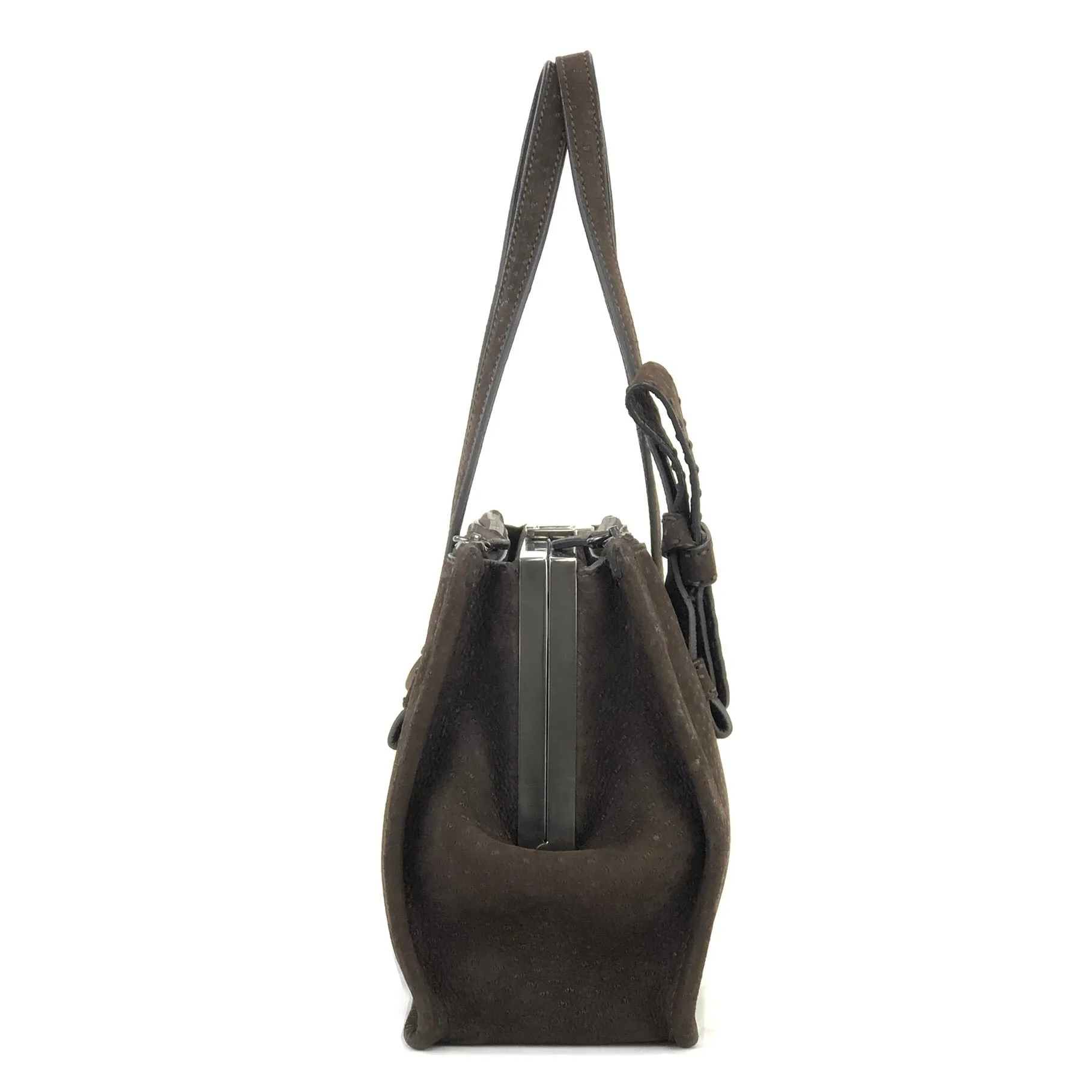 PRADA Triangle logo Metal clasp Tote bag Pig suede Brown Vintage Old x8twc6