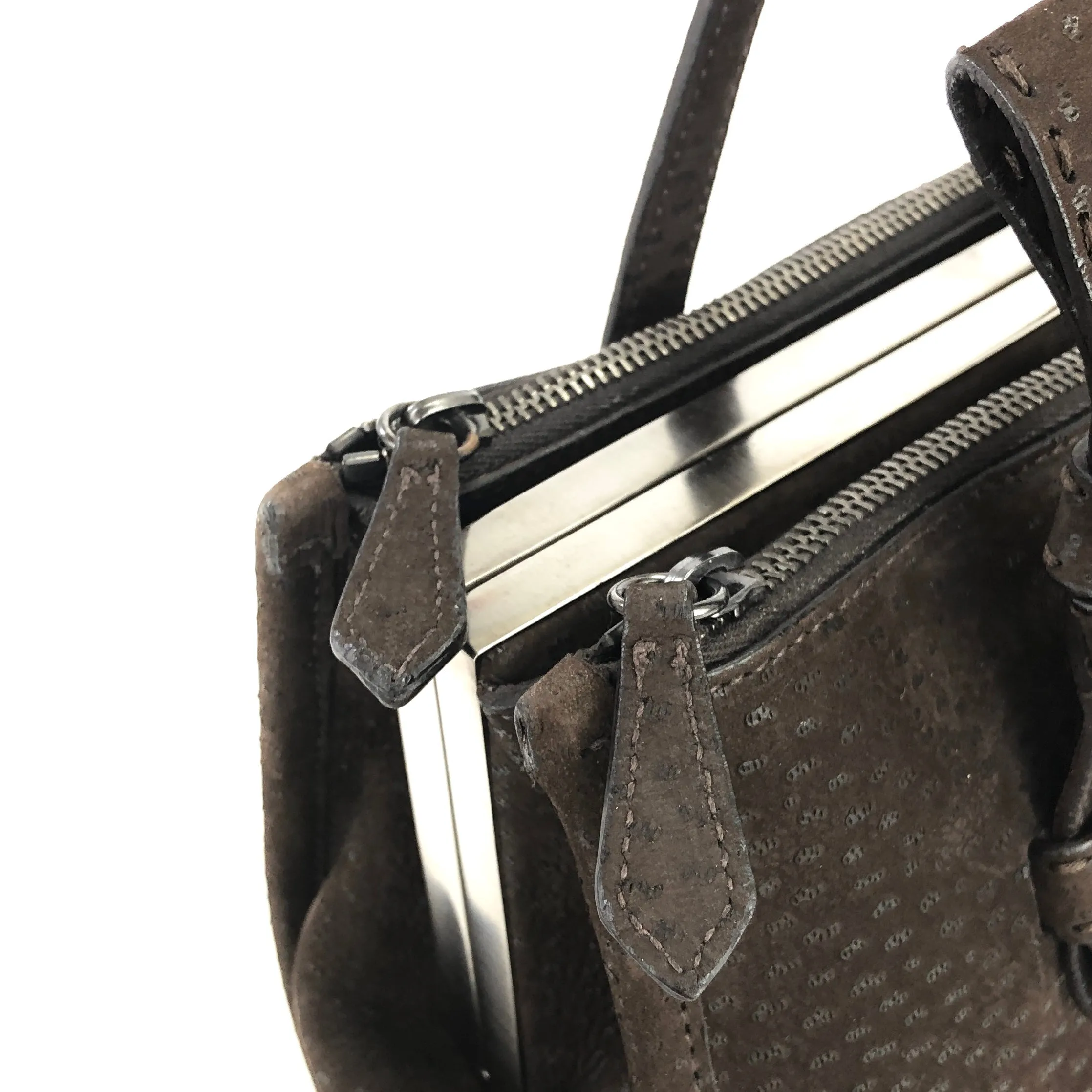 PRADA Triangle logo Metal clasp Tote bag Pig suede Brown Vintage Old x8twc6