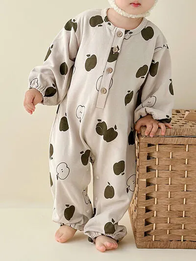 Printed Button Up Dropped Shoulder Jumpsuit