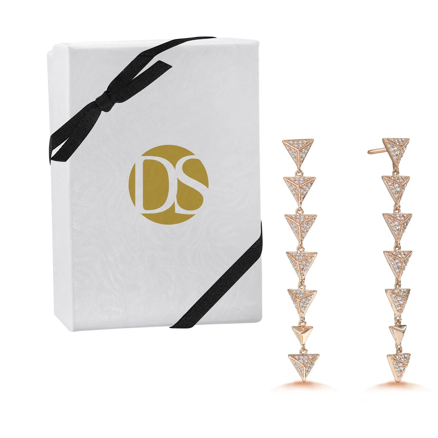 "Radiant Spikes" 2.2ctw Pave Linear Triangles Drop Earrings