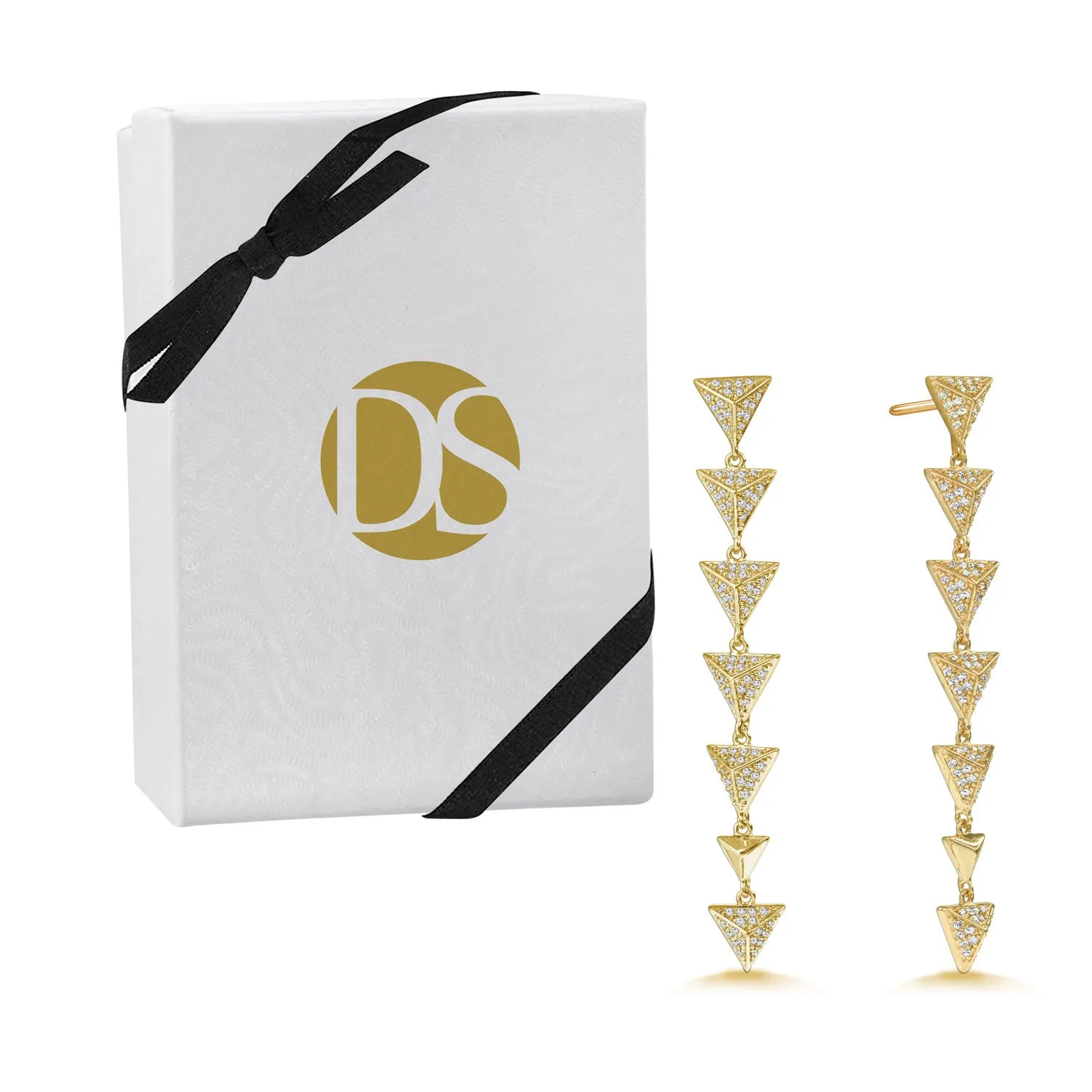 "Radiant Spikes" 2.2ctw Pave Linear Triangles Drop Earrings