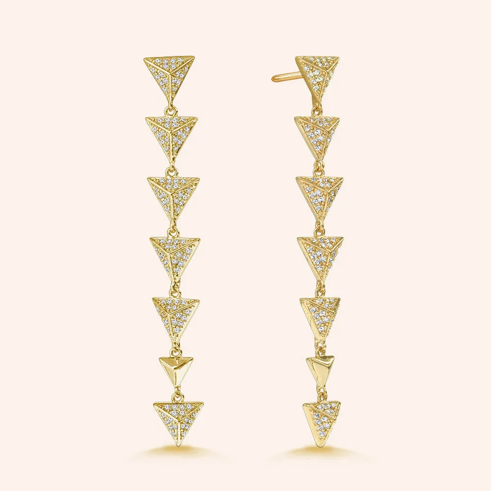 "Radiant Spikes" 2.2ctw Pave Linear Triangles Drop Earrings