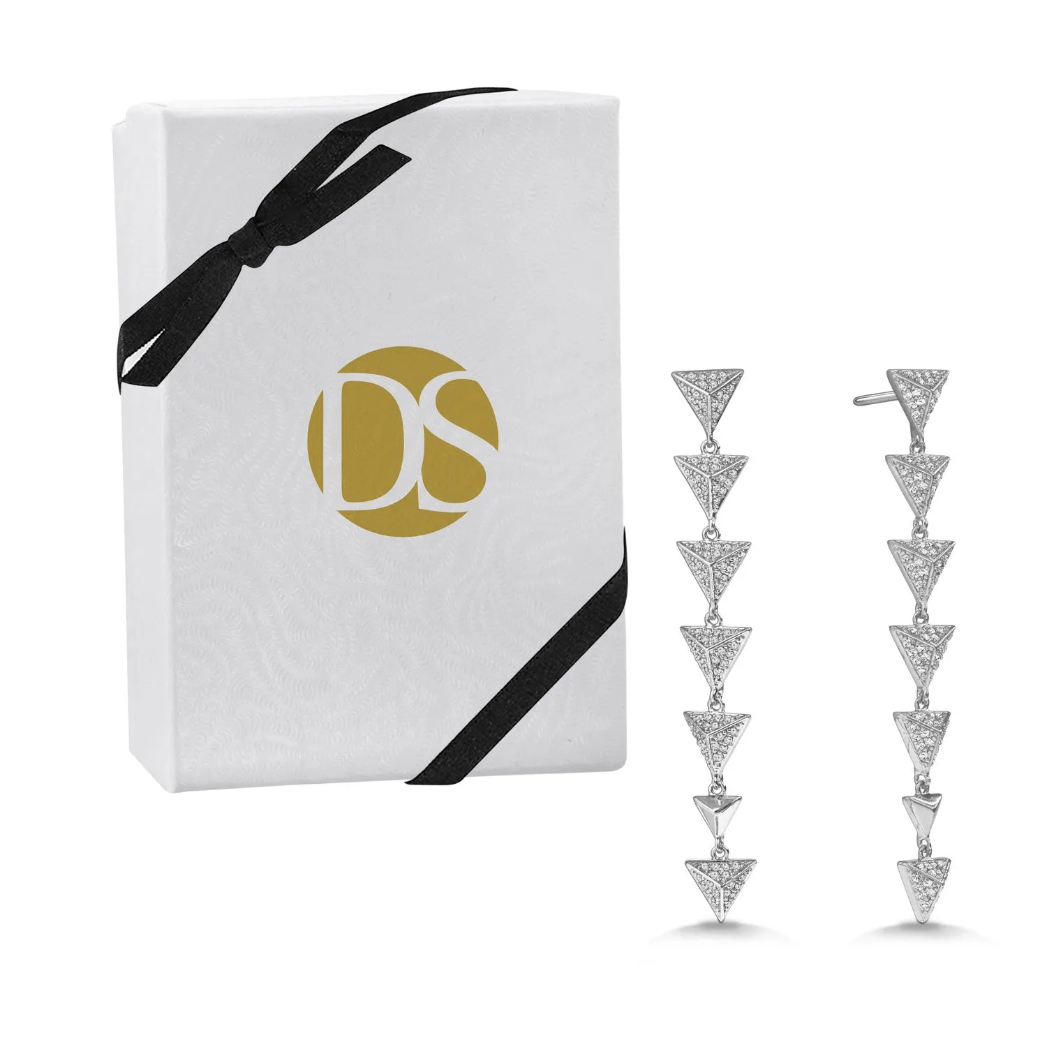"Radiant Spikes" 2.2ctw Pave Linear Triangles Drop Earrings