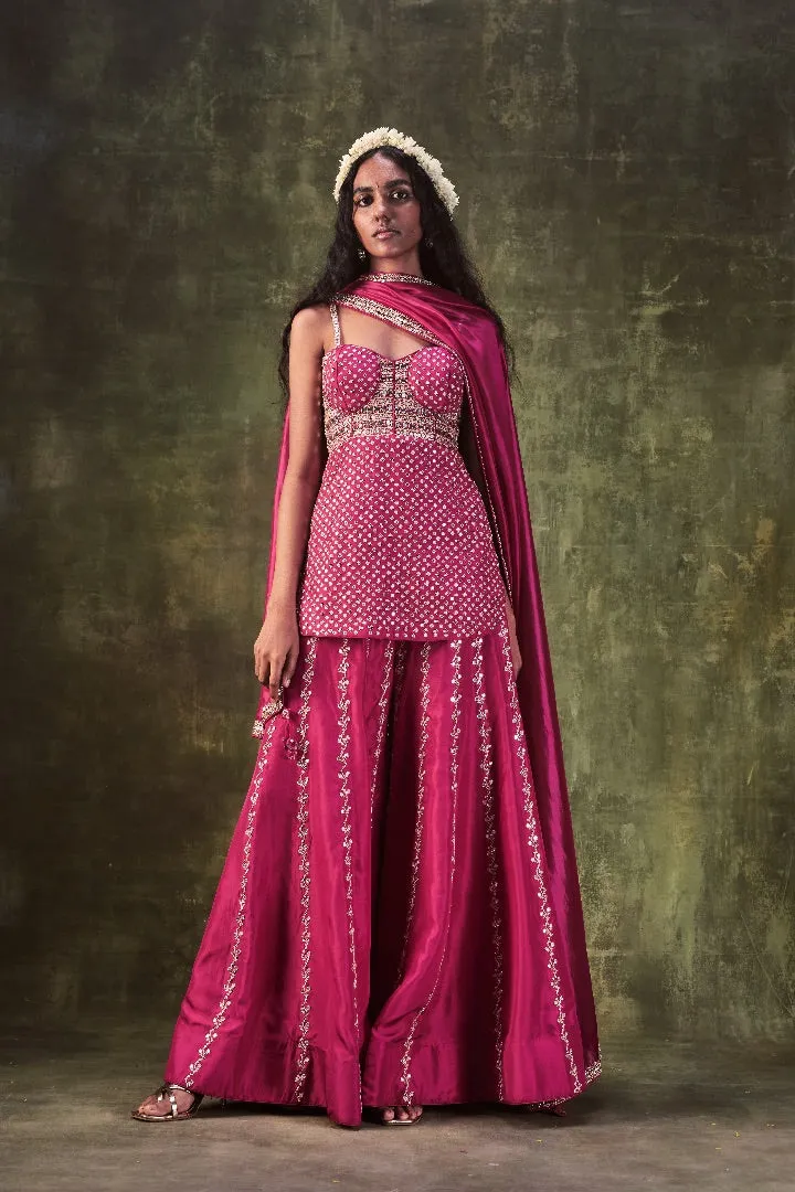 Rani Pink Kurti With Sharara & Dupatta