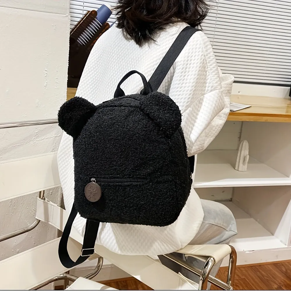realaiot  Fashion Cute Fuzzy Backpack, Kawaii Cartoon Bear Design Backpack For School And Travel (11.02*10.63*5.12) Inch