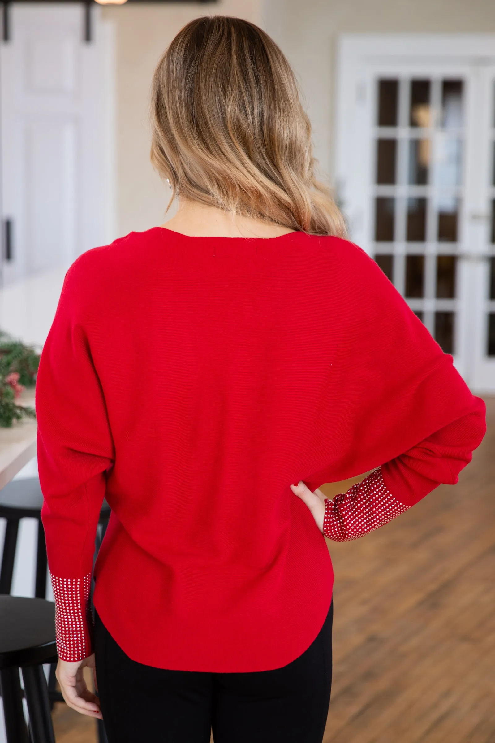 Red Sweater With Embellished Cuffs