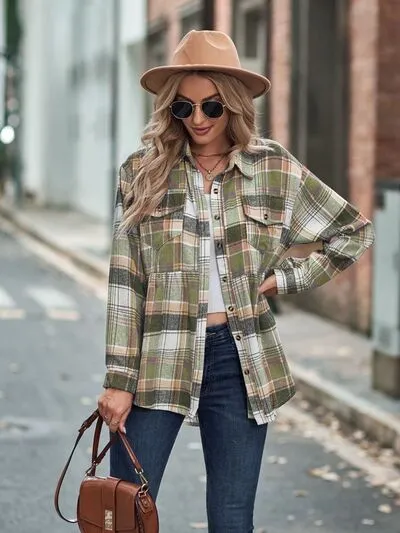 Rianon Plaid Button Up Dropped Shoulder Shirt