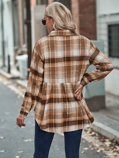 Rianon Plaid Button Up Dropped Shoulder Shirt